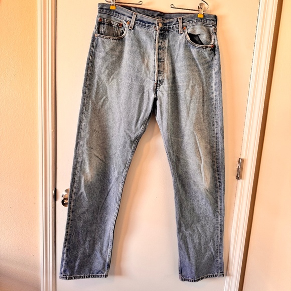 Levis 501xx 36 x 34 Button Fly Made in Mexico Mens Jeans WPL 423 Blue Fade VTG - Picture 1 of 9